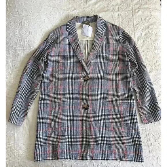 NWT J Jill Barley Relaxed Multi Blue Plaid Cotton Seersucker Boyfriend Blazer M - Picture 8 of 16